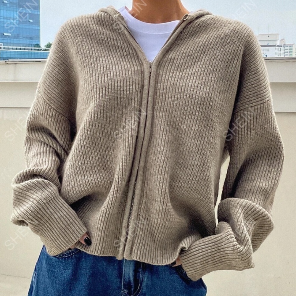 Drop Shoulder Hooded Cardigan